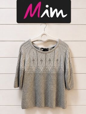 BEIGE GREY OPEN-KNIT SWEATER WITH METALLIC THREAD & BACK TIE – SIZE XXL